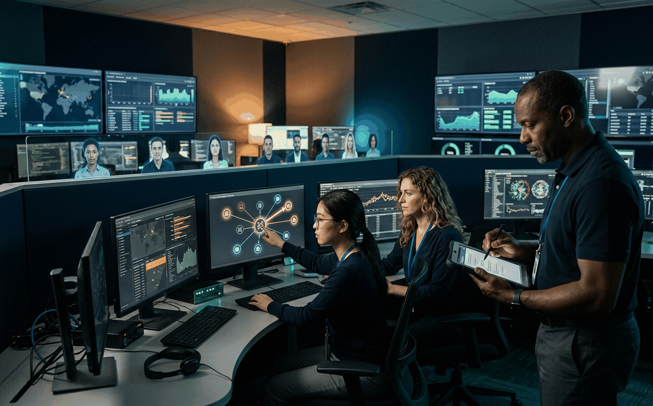 Diverse threat intelligence team establishing internal sharing across teams and pushing high-confidence findings outward to peer organizations through Space ISAC